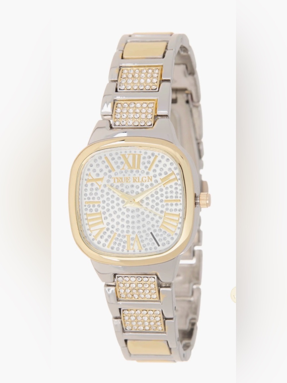True Religion Two-Tone Gold and Silver Crystal Bracelet Watch one size
